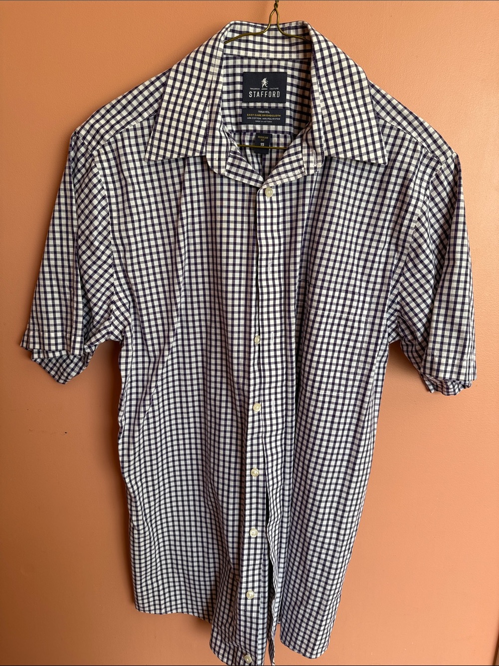 Stafford Purple and White Gingham Short-Sleeve Button-Down Shirt